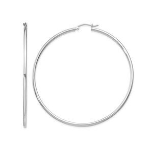 Large Hoop Earrings in Sterling Silver 2.50 Inch (2.0mm)